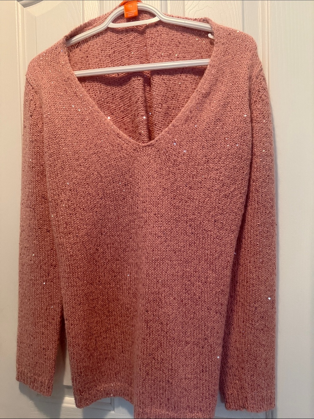 Joe Fresh Dusty Rose V-Neck Sequin Knit Sweater